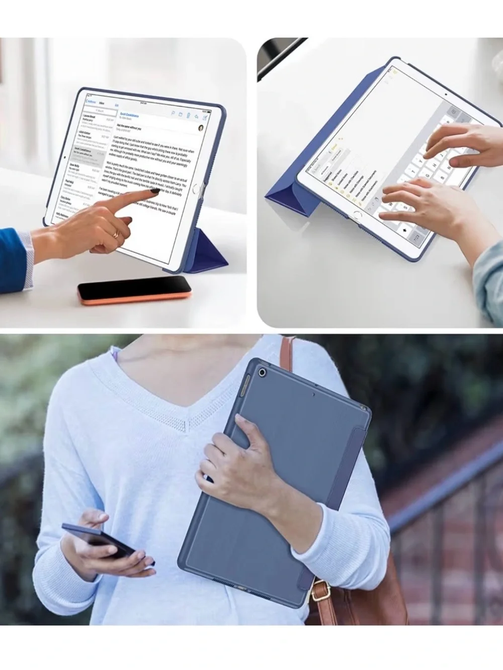 Premium Navy Blue Magnetic Tablet Folio Case with Stand